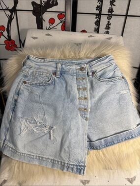American Eagle Outfitters Light Blue Distressed Denim Shorts